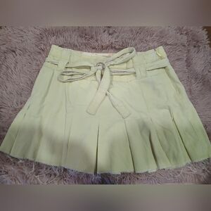 American Eagle Outfitters Muted Yellow Vintage Pleated Skirt Tie Waist Sz 0